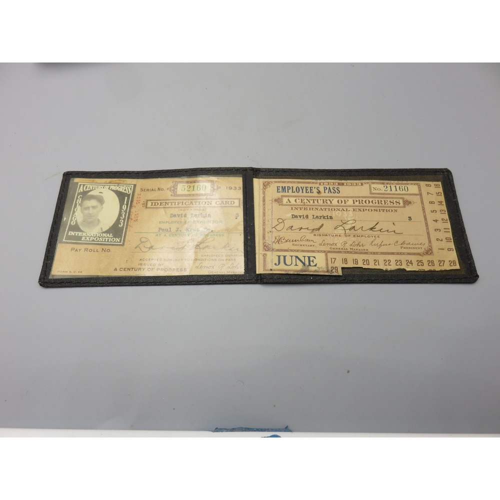1933 Chicago World's Fair Century Progress Employee ID Pass Paul Krez Co Larkin